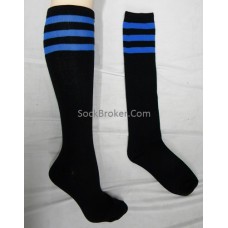 Black and royal blue triple striped knee high socks